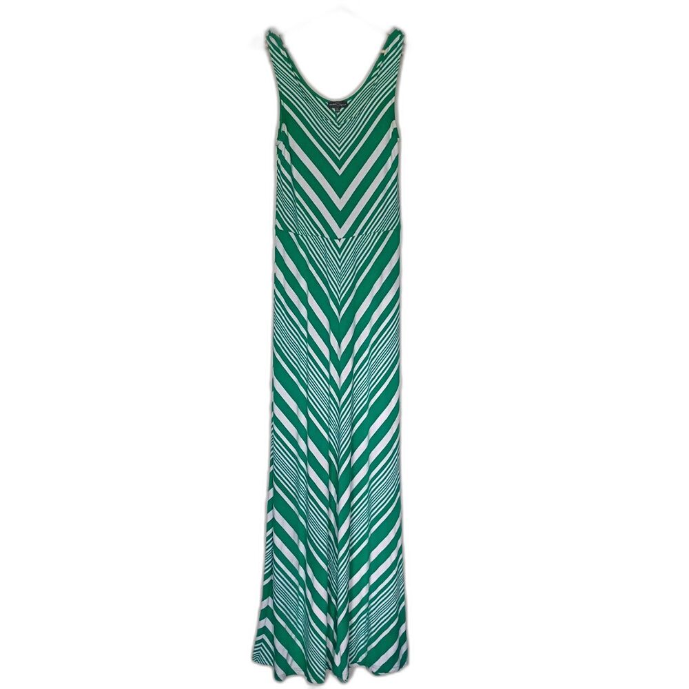 Market Spruce Green and White Striped Chevron Print Maxi Dress Tank Dress M